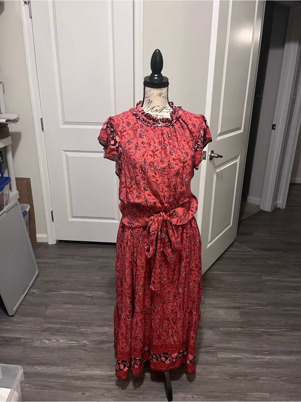 Red Paisley Tie-Waist Maxi Dress